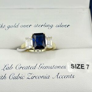 NIB Sapphire 14kt Gold over SS Ring sz 7